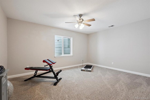 1488 Baguette Dr, Castle Rock, CO 80108 - exercise area with carpet flooring, a ceiling fan, and baseboards