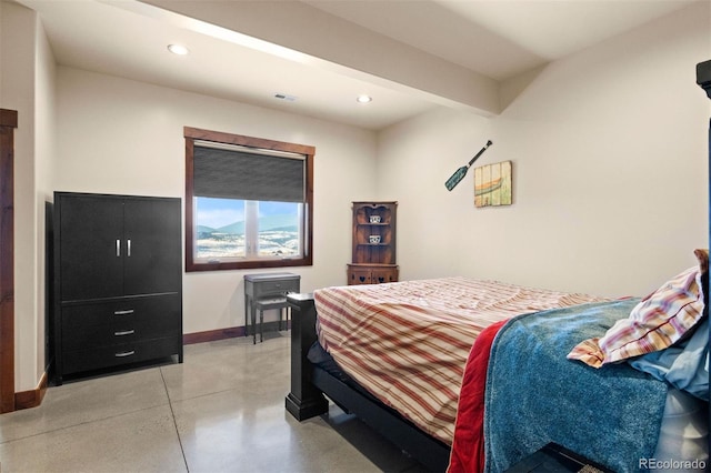 bedroom with beamed ceiling