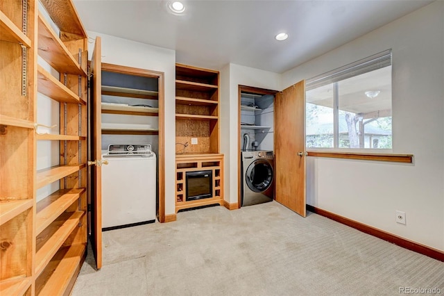 458 S Downing St, Denver, CO 80209 - laundry room featuring washer / clothes dryer, carpet flooring, baseboards, and recessed lighting