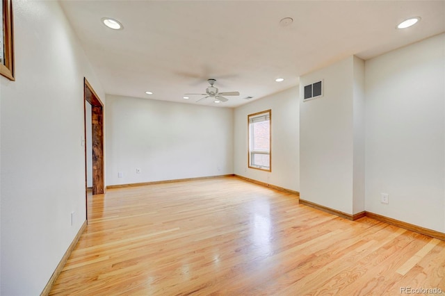 458 S Downing St, Denver, CO 80209 - unfurnished room featuring ceiling fan, light wood-style floors, recessed lighting, and baseboards