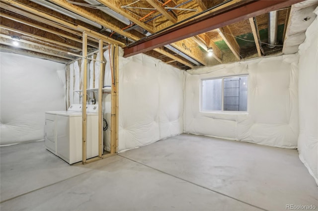 basement featuring separate washer and dryer