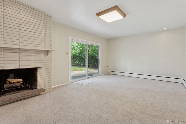 3030 S University Blvd, Denver, CO 80210 - unfurnished living room featuring carpet, a fireplace, and baseboard heating
