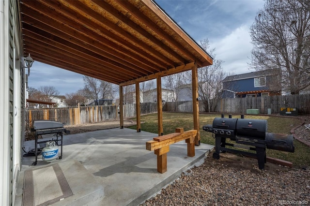 view of patio / terrace featuring a grill and a fenced backyard