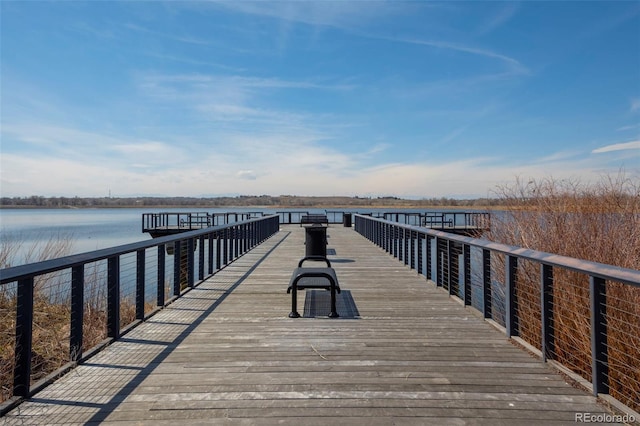 view of dock with a water view