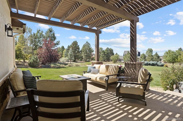 view of patio featuring a pergola and outdoor lounge area