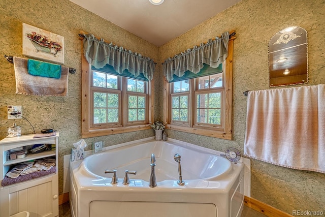 8126 Buck Run, Salida, CO 81201 - bathroom featuring a garden tub and wallpapered walls