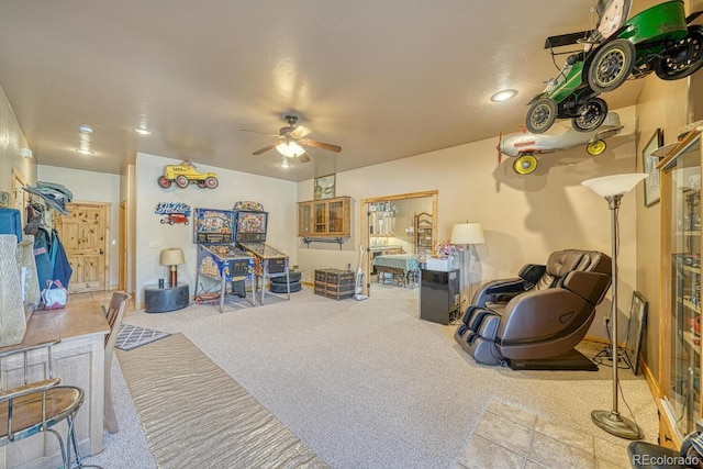 8126 Buck Run, Salida, CO 81201 - recreation room with a ceiling fan, carpet flooring, and recessed lighting