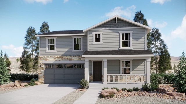 view of front of house featuring covered porch and a garage