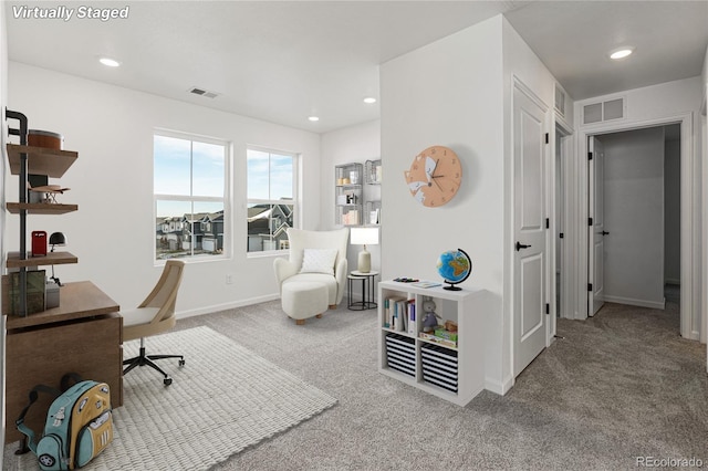 9359 Russell Cir, Arvada, CO 80007 - office area with carpet floors, baseboards, and recessed lighting