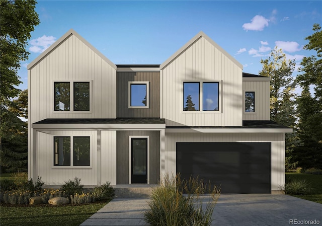 view of front of house featuring concrete driveway and an attached garage