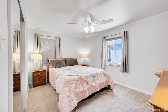 3313 S Dexter St, Denver, CO 80222 - bedroom featuring light colored carpet, crown molding, and a ceiling fan