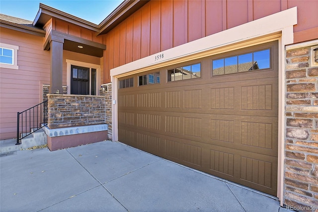 garage with wood walls