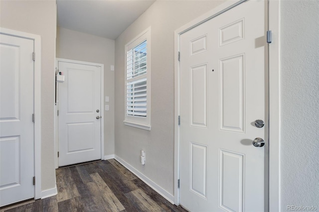 interior space with dark wood-style flooring and baseboards