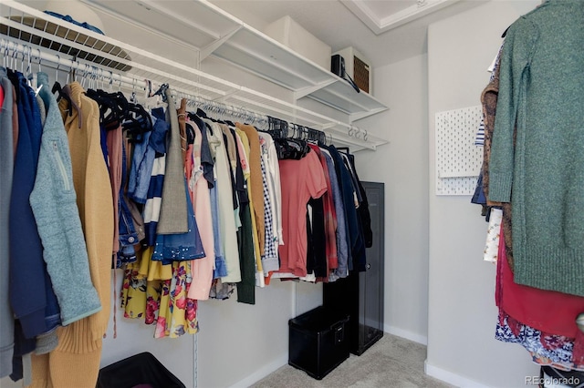 walk in closet featuring carpet floors