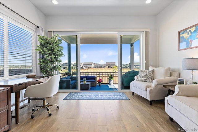 home office featuring hardwood / wood-style flooring