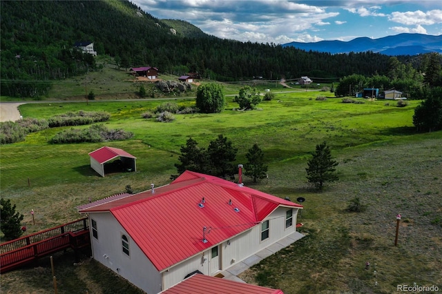 bird's eye view featuring a mountain view and a rural view