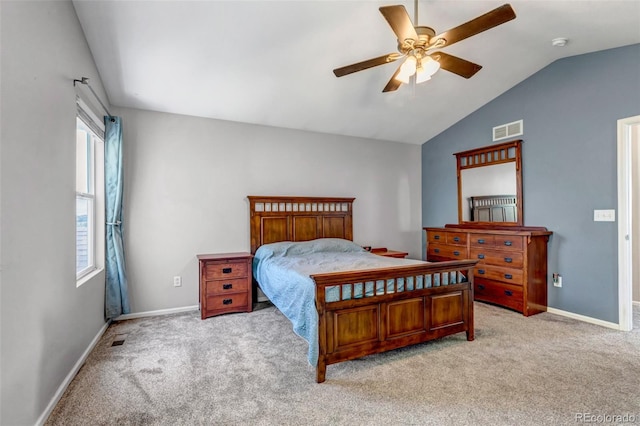16352 E 104th Way, Commerce City, CO 80022 - carpeted bedroom with vaulted ceiling, multiple windows, and a ceiling fan