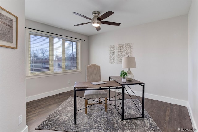 office featuring ceiling fan and dark hardwood / wood-style floors