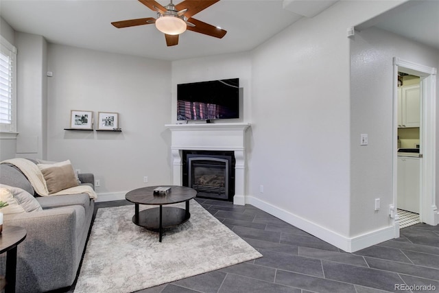 living room with ceiling fan