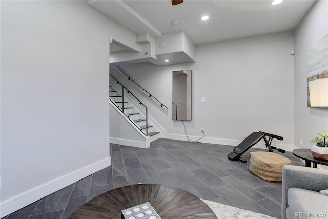 interior space with dark tile patterned floors