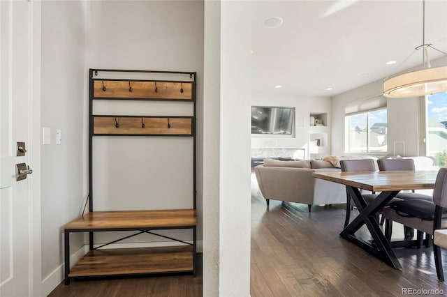 dining area with hardwood / wood-style flooring