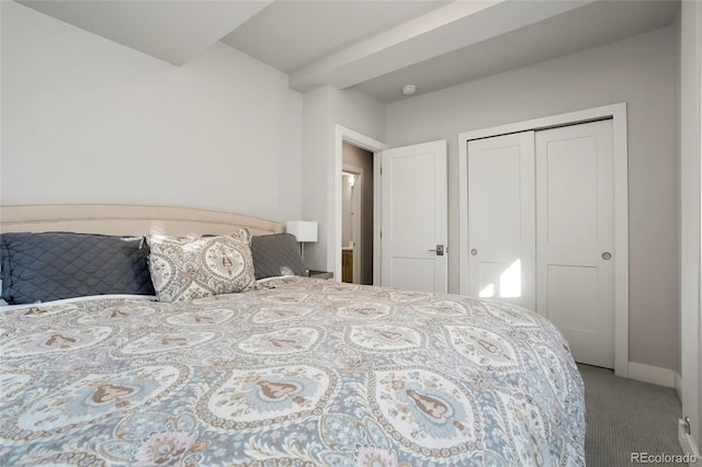 carpeted bedroom with a closet