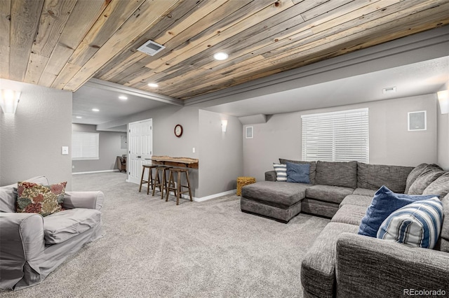 8410 S Oak St, Littleton, CO 80127 - carpeted living room with recessed lighting and wood ceiling