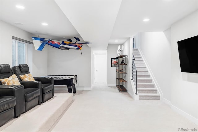 2435 S High St, Denver, CO 80210 - cinema room featuring carpet floors, recessed lighting, and baseboards