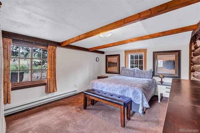 500 Fourth St, Fairplay, CO 80440 - bedroom with a baseboard radiator, carpet flooring, and beam ceiling