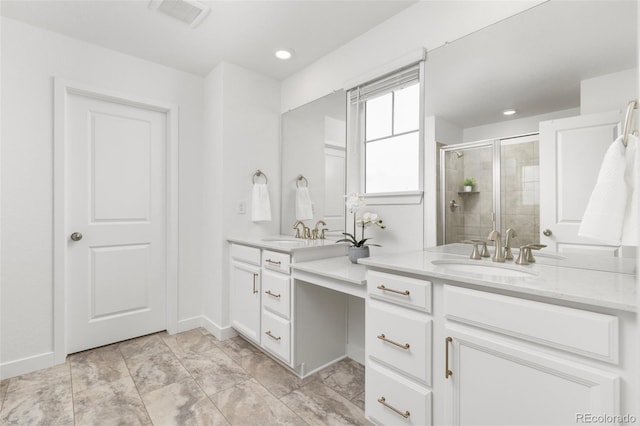12940 Brier Ct, Firestone, CO 80504 - full bath featuring vanity, a stall shower, and recessed lighting