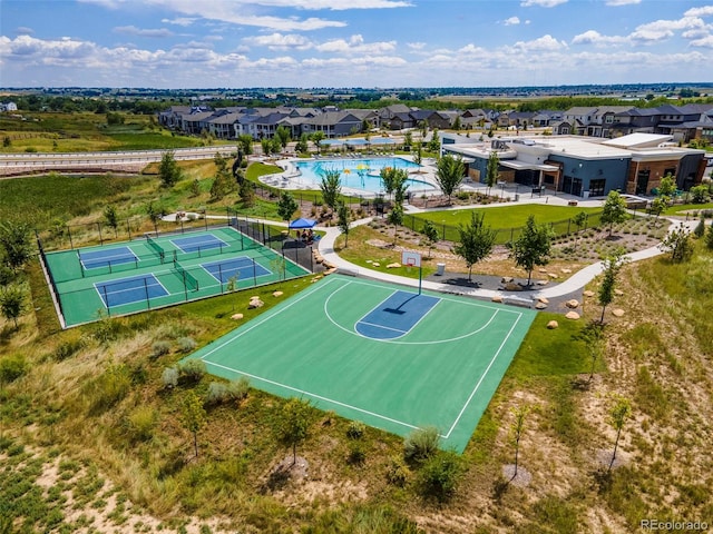 12940 Brier Ct, Firestone, CO 80504 - aerial perspective of suburban area featuring a pool area