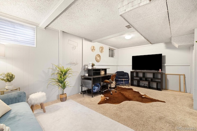 1760 W 74th Way, Denver, CO 80221 - carpeted office space featuring a textured ceiling and a decorative wall