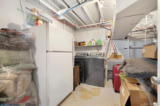 1760 W 74th Way, Denver, CO 80221 - basement with washer and dryer and freestanding refrigerator
