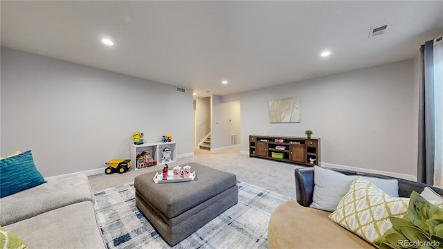 18009 E 47th Pl, Denver, CO 80249 - living area featuring stairway, recessed lighting, carpet floors, and baseboards