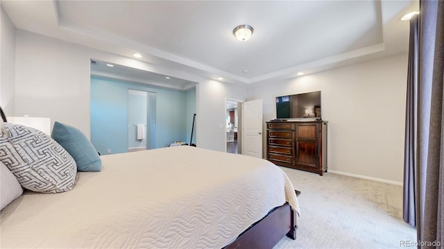 18009 E 47th Pl, Denver, CO 80249 - bedroom featuring a tray ceiling, carpet floors, recessed lighting, and baseboards