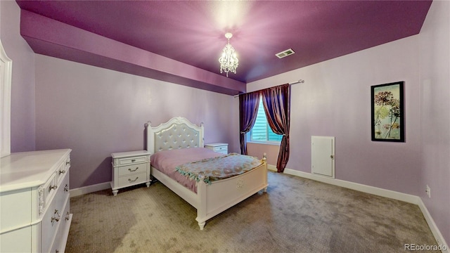 18009 E 47th Pl, Denver, CO 80249 - bedroom with baseboards, carpet floors, and a chandelier