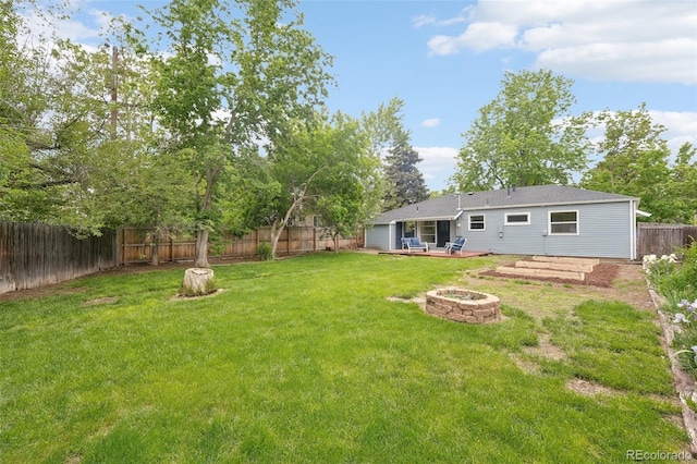 5445 Nebraska Way, Denver, CO 80246 - view of yard featuring an outdoor fire pit and a patio area