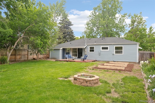 5445 Nebraska Way, Denver, CO 80246 - rear view of property with an outdoor fire pit, a deck, and roof with shingles