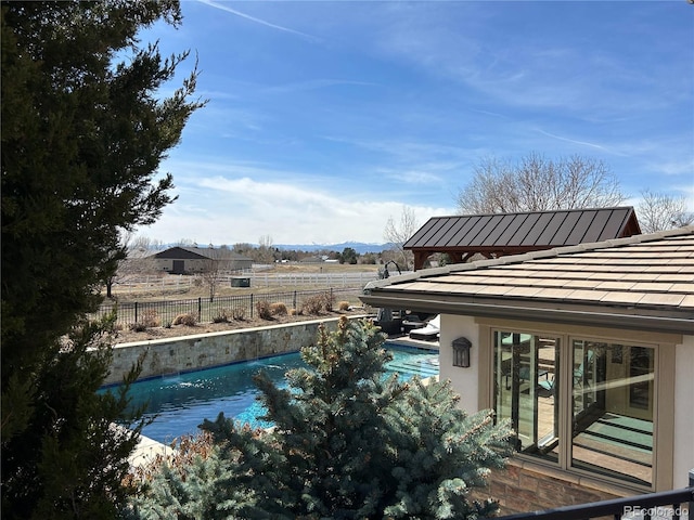 view of pool with a fenced in pool and fence