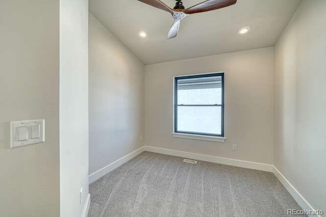 136 Chase St, Salida, CO 81201 - spare room featuring light carpet, recessed lighting, and a ceiling fan