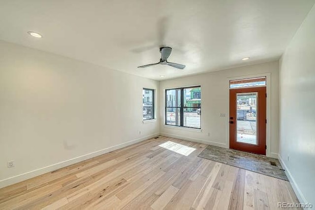 136 Chase St, Salida, CO 81201 - foyer featuring light wood-style flooring, ceiling fan, and recessed lighting