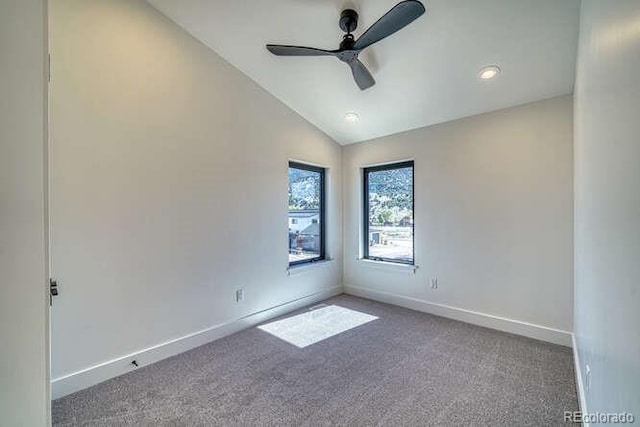 136 Chase St, Salida, CO 81201 - carpeted spare room featuring ceiling fan, lofted ceiling, and recessed lighting