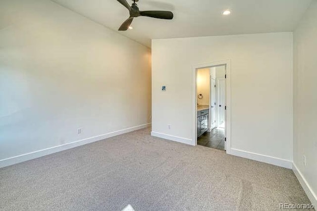 136 Chase St, Salida, CO 81201 - unfurnished bedroom with vaulted ceiling, carpet flooring, recessed lighting, and ceiling fan
