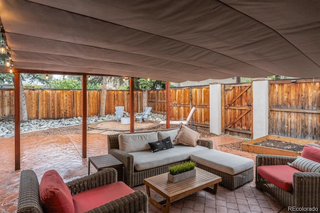view of patio / terrace featuring a fenced backyard and outdoor lounge area