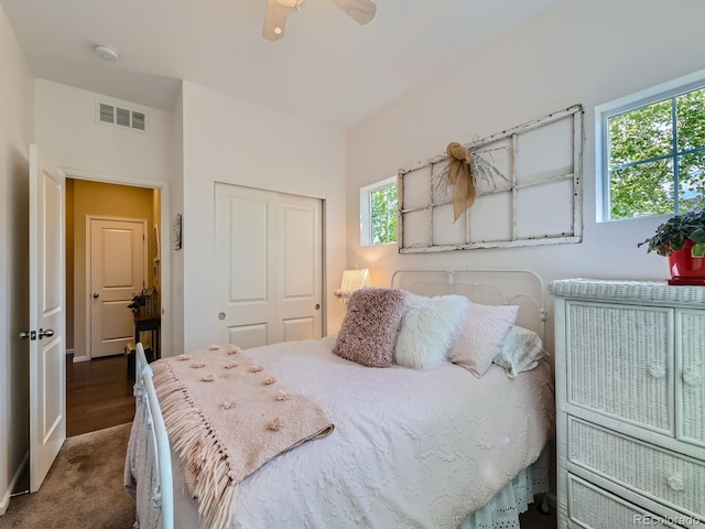 16658 Prospect Ln, Broomfield, CO 80023 - carpeted bedroom with a closet and a ceiling fan