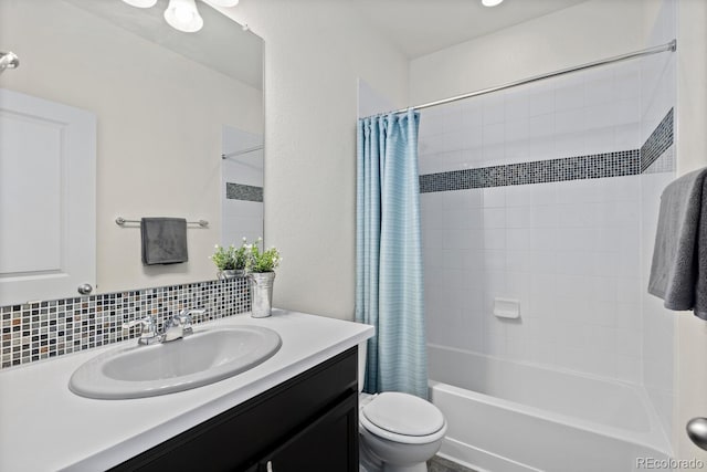 4391 Mcmurdo Ct, Castle Rock, CO 80108 - bathroom with vanity, shower / bathtub combination with curtain, and backsplash