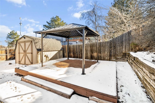 exterior space featuring a gazebo and a storage unit