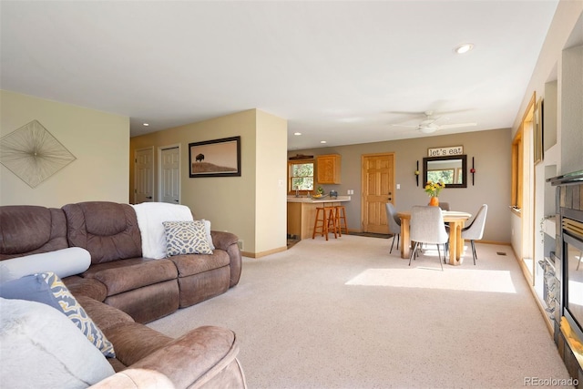 713 Aspen Rd, Golden, CO 80401 - living area with light carpet, recessed lighting, and ceiling fan