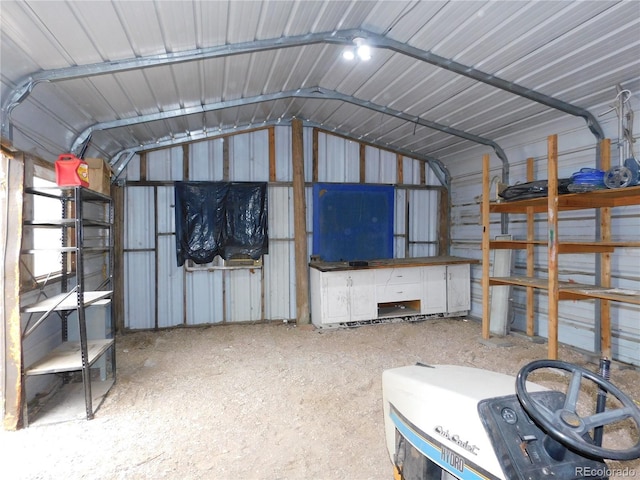 garage with metal wall