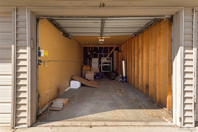 garage with a garage door opener